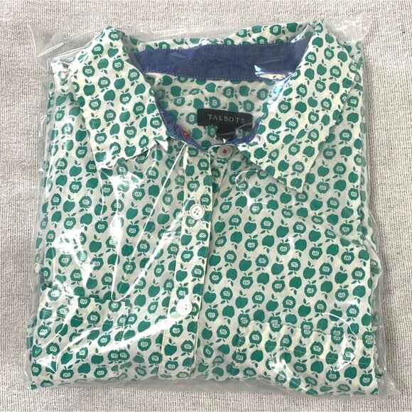 Talbots Sz 8 Green Apple Long Sleeve Button Shirt Novelty Fall Cottagecore Teach - Picture 11 of 12